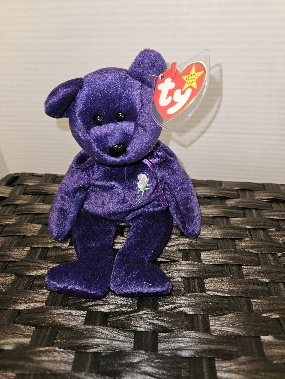 Princess TY Purple Velvet Bear Plush with Embroidered Rose - Collectible TY Tag
